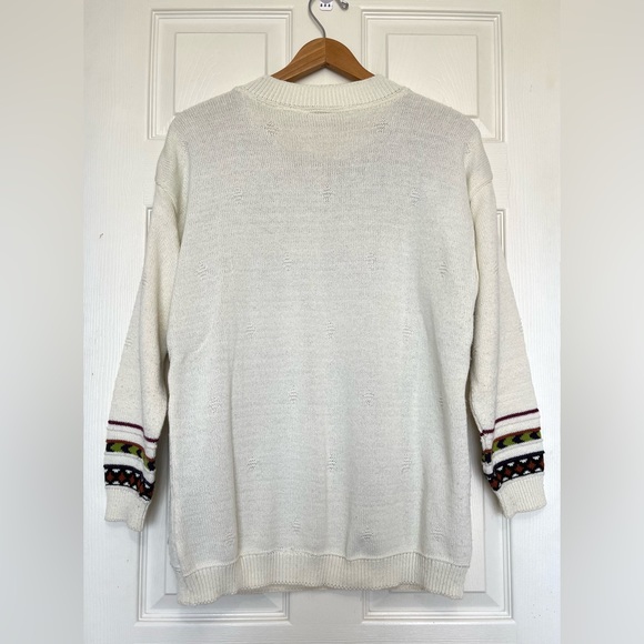 Vintage 80s Beldochpopper Crewneck Cream Aztec oversized grandpa Sweater Size M - Picture 10 of 13